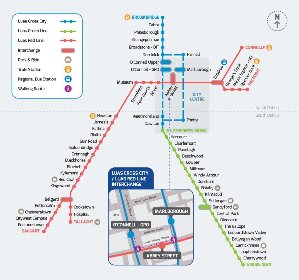 Luas ਕਰਾਸ ਸਿਟੀ ਦਾ ਰਸਤਾ ਦਾ ਨਕਸ਼ਾ