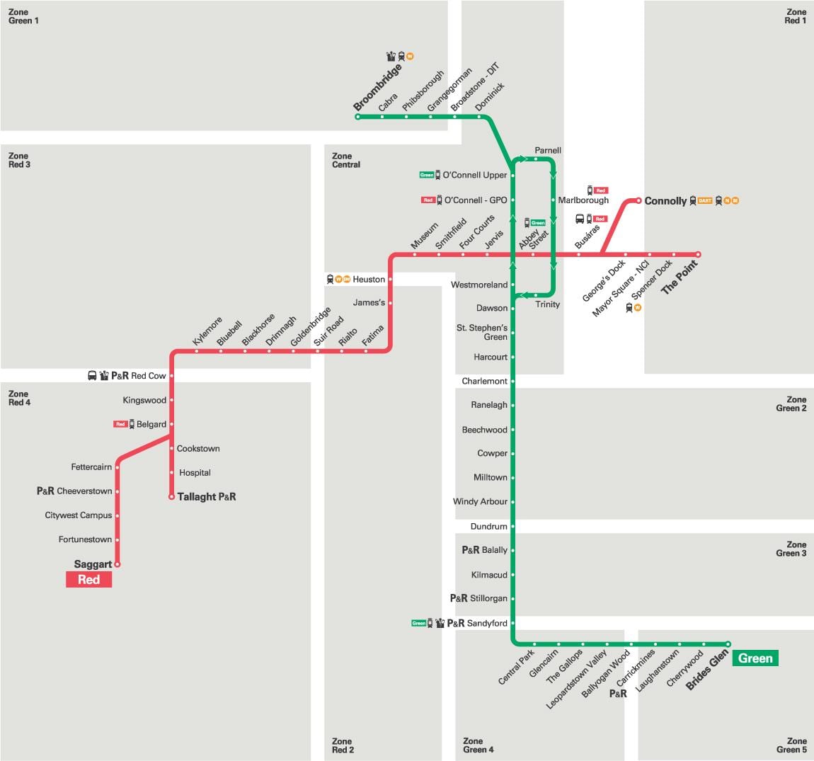 ਡਬ੍ਲਿਨ Luas red ਲਾਈਨ ਦਾ ਨਕਸ਼ਾ
