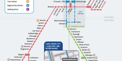 Luas ਕਰਾਸ ਸਿਟੀ ਦਾ ਰਸਤਾ ਦਾ ਨਕਸ਼ਾ